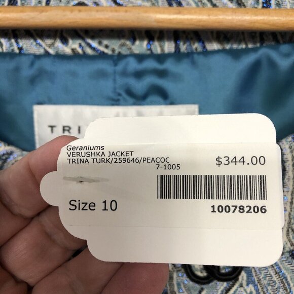 Trina Turk Los Angeles Palm Springs Paisley Peacock Fur Cuff Jacket Sz 10 - Picture 12 of 12